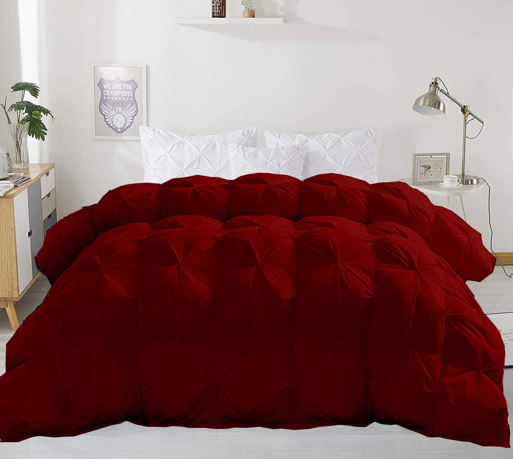 Eco Friendly 1000-TC Pinch Pleated Down Alternative Comforter 1pc Comforter & 2 pcs Pillow Covers, 700 GSM & All Side Corner Tabs 100% Egyptian Cotton (Oversized Queen Size (98' x 98'), Burgundy)