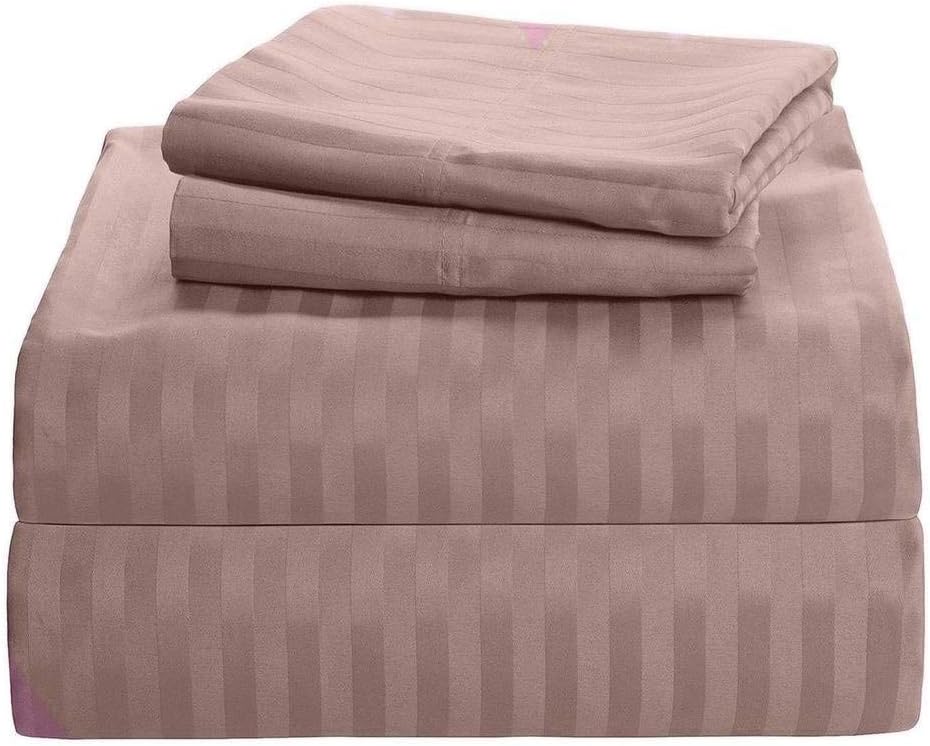 550 Thread Count Egyptian Cotton - Sheet Set for King Size (76x80) Mattress Fits 24-26 Inches Fully Elastic Deep Pocket (Stripe, Taupe)