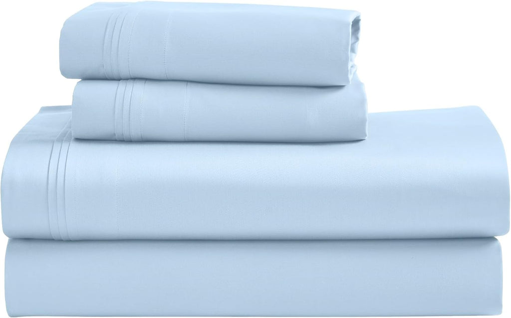 Superior Egyptian Cotton 4 Piece Sheet Set, Luxury 1000 Thread Count, Modern Design, Sustainable Sheets, Ultra-Soft Basics, Solid, Deep Pocket Fitted Sheet, Flat Sheet, Pillowcases, Full, Light Blue