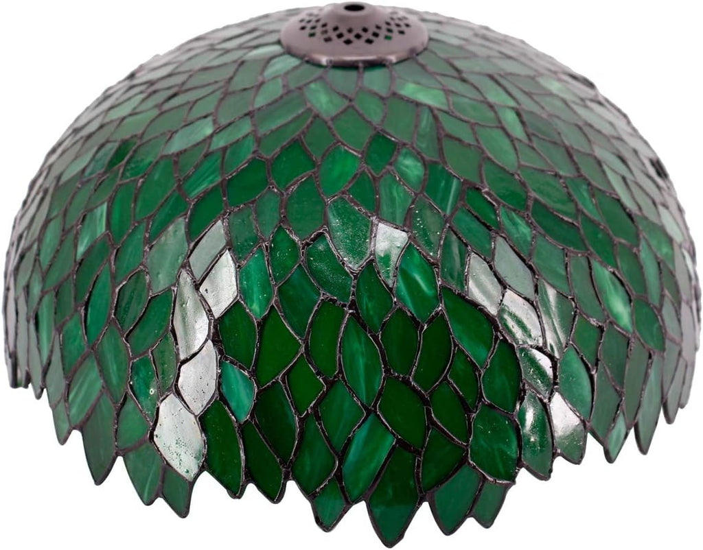 Tiffany Lamp Shade Replacement W16H7 Inch Green Stained Glass Wisteria Lampshade For Table Lamps FLoor Lamp Ceiling Fixture (3 Hooks Inside)Pendant Hanging Light S523 WERFACTORY Home Office Decoration