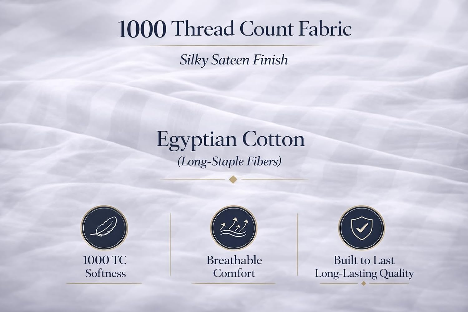 100% Egyptian Cotton Sheets Queen Size – 1000 Thread Count Luxury Hotel Sateen Weave Sheet Set, Soft & Breathable, 17' Deep Pocket, 4-Piece White Striped Bedding, All-Season Comfort