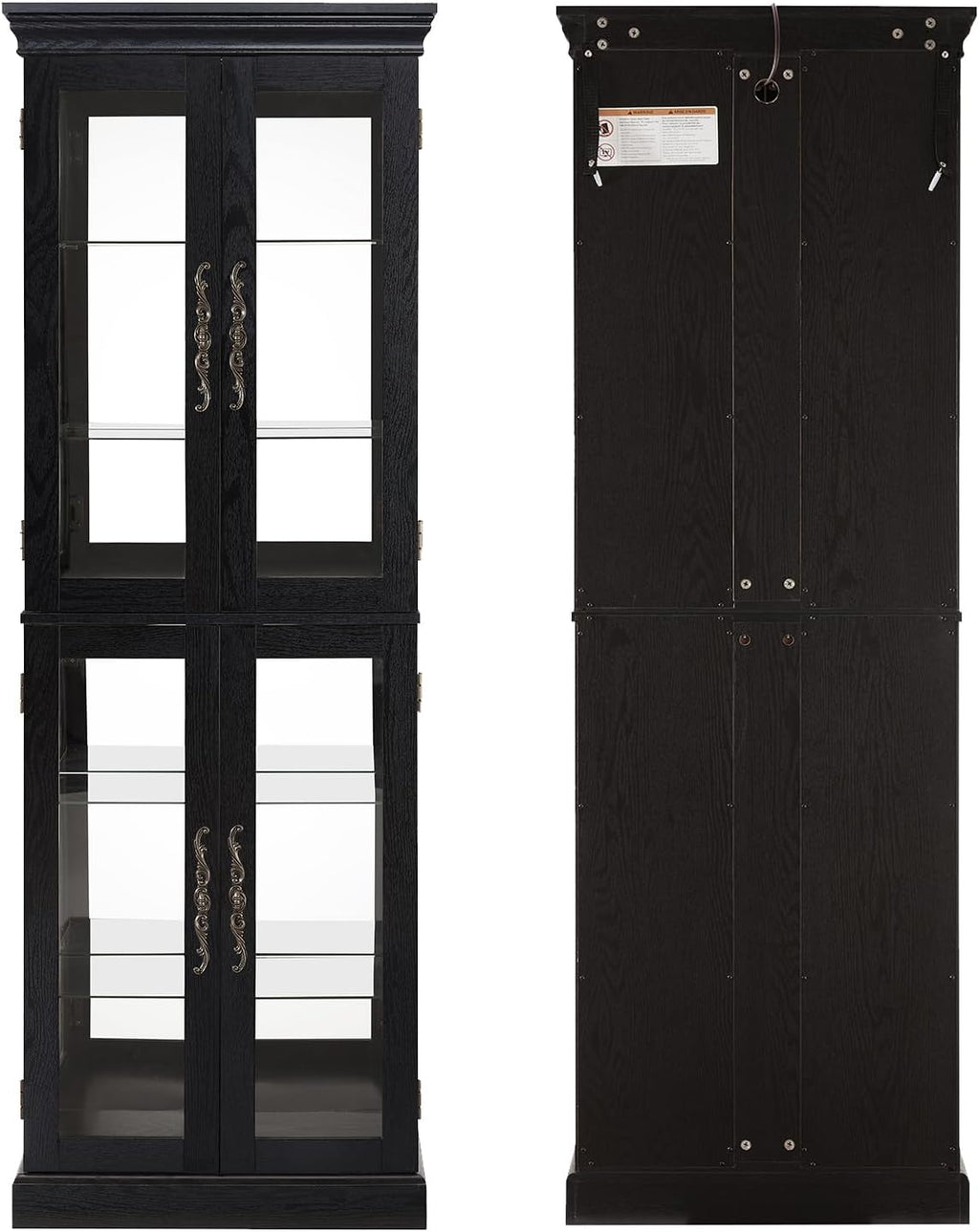 71' H Lighted Wooden Curio Cabinet, Freestanding Glass Display Case with Tempered Glass Door, Adjustable Shelves and Mirrored Back Panel, Decorative Cabinet for Living Room,Office (Black)