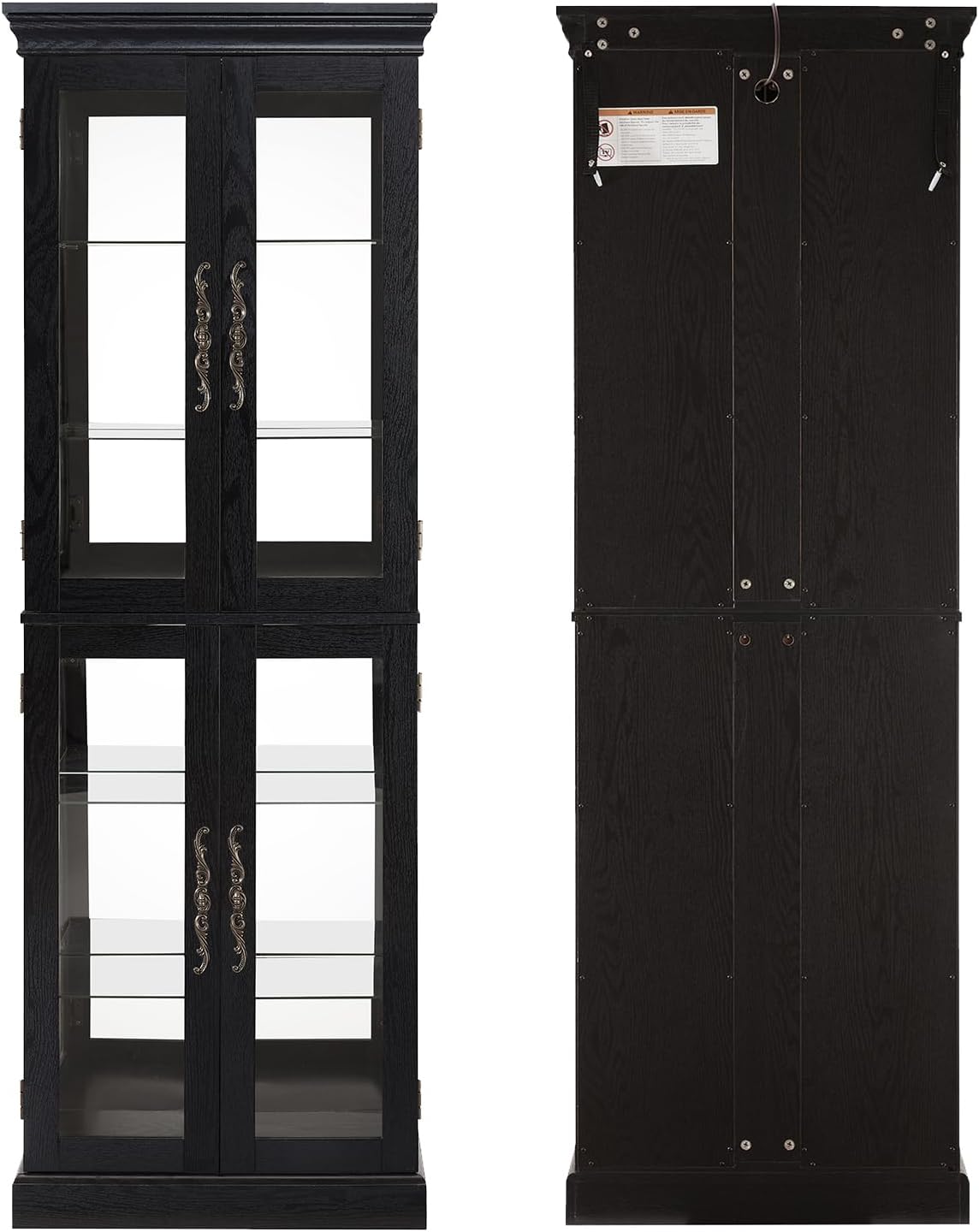 71' H Lighted Wooden Curio Cabinet, Freestanding Glass Display Case with Tempered Glass Door, Adjustable Shelves and Mirrored Back Panel, Decorative Cabinet for Living Room,Office (Black)