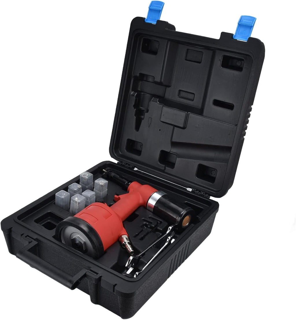 Pneumatic Rivet Nut Setter Kit - Heavy Duty Air Powered Riveter Gun for M3-M12 Nuts, Zinc Alloy, for Metal Plates and Pipes
