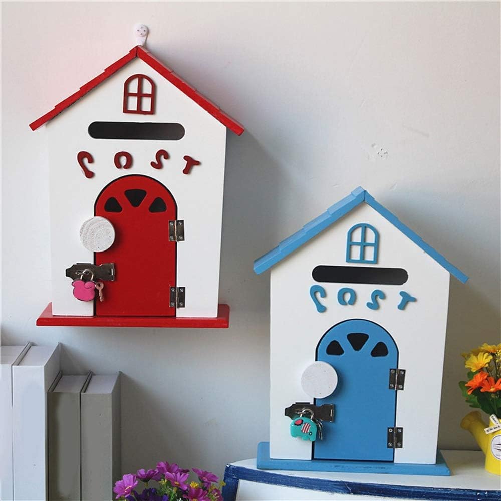 Wooden Retro Mailbox Suggestion Box Lockable Post Letter Newspaper Mailbox Wedding Ornament Garden Decor(White-Dinosaur Doodle4)