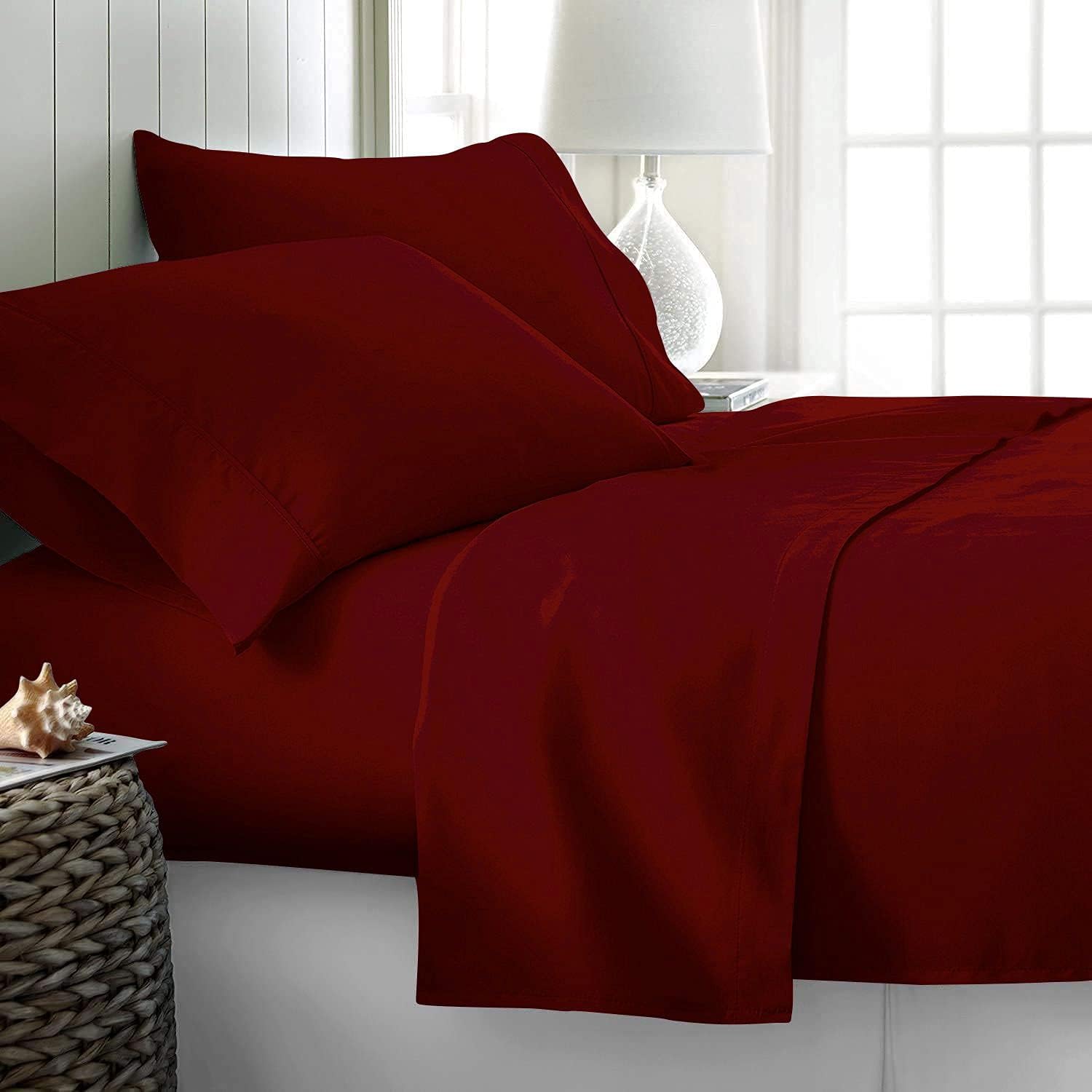 7 Piece Bed-in-A-Bag Comforter & Sheet Set 8-10' Deep Pocket, 100% Egyptian Cotton Queen Size, Burgundy, Sets Include - 1Comforter, 1Flat Sheet,1Fitted Sheet, 2Pillowcase & 2Pillowsham