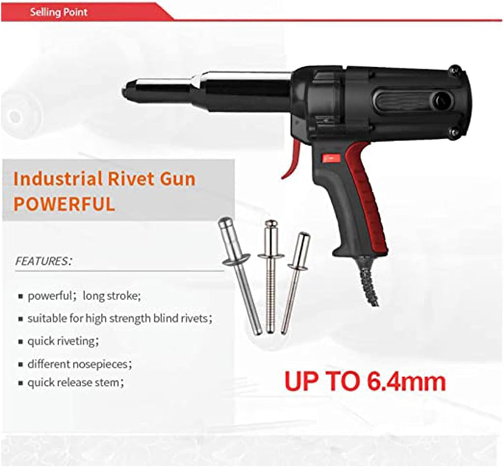 600W Electrical Blind Riveter, 6.4Mm Heavy Duty Electric Rivet Gun Riveting Tool