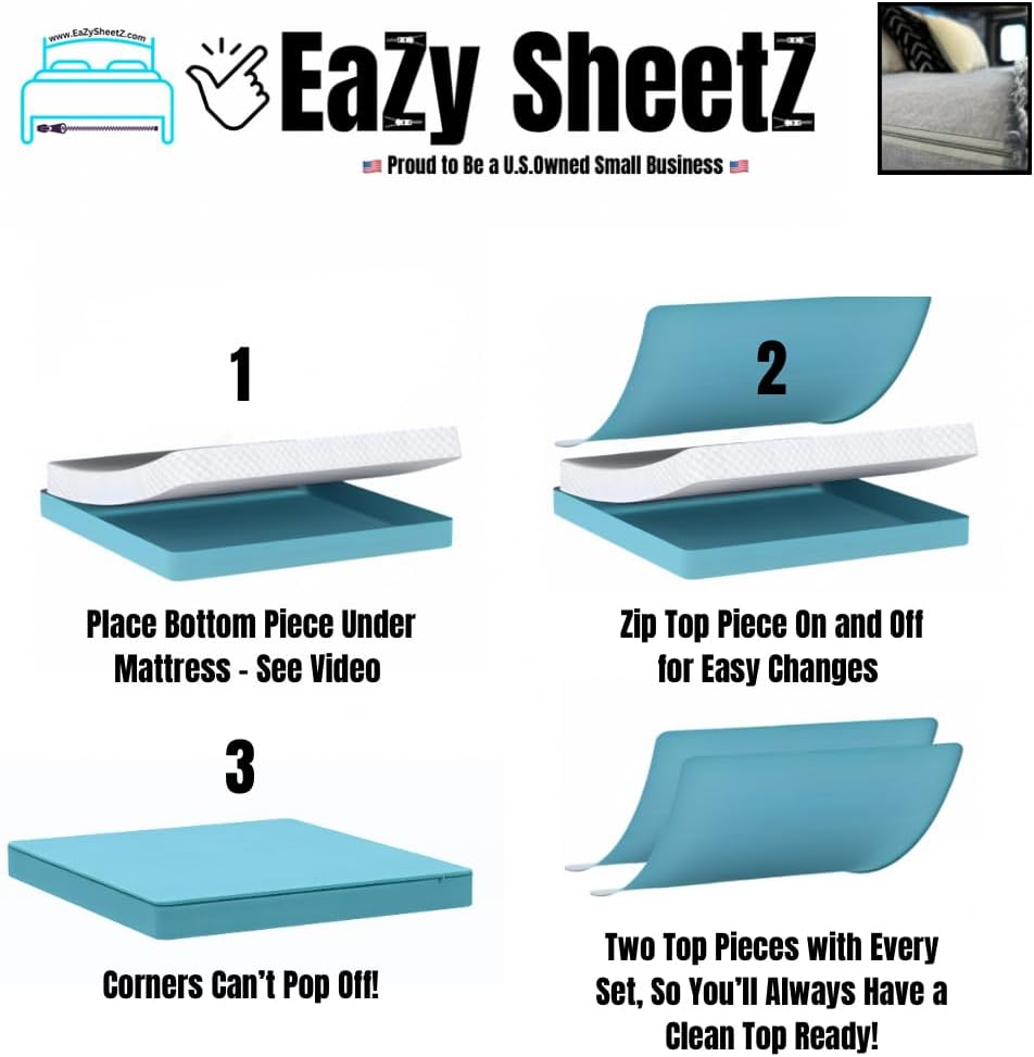 Eazy Sheetz®: Fitted Sheets That Won't Pop Off | Zipper Sheets, Stay-On Sheets, Fitted Zipper Sheets, Zip On Sheet Design (Gray) Crisp Cotton -Twin 38X75X12 Regular (11-13 inch Depth) TWR12G
