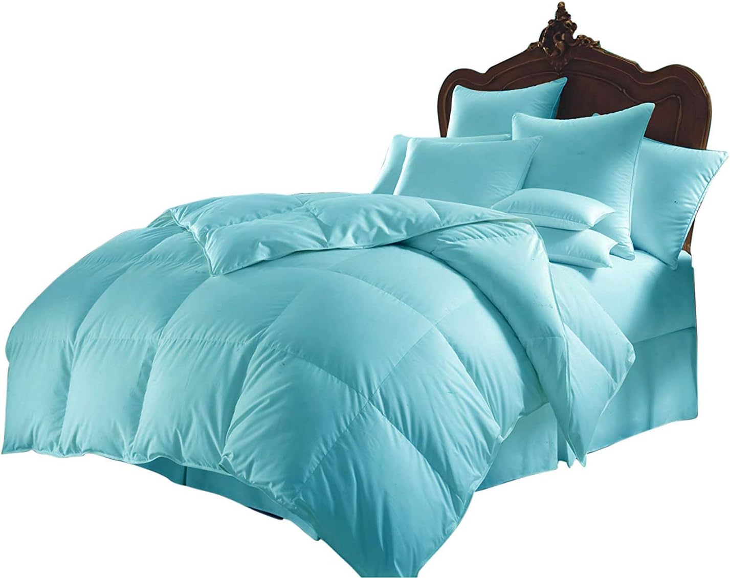 Luxury Goose Down 100% Egyptian Cotton 5Pc Quilt Cotton Comforter Set, Queen Size - 5Pc (1pc Comforter + 4Pc Pillowcases), Hotel Quality 800 TC, 600 GSM,Aqua Blue, (90'x90')
