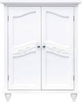 Teamson Home Versailles Wooden Freestanding Floor Storage Cabinet with 2 Adjustable Interior Shelves 3 Storage Spaces and 2 Floral Scroll Doors, White