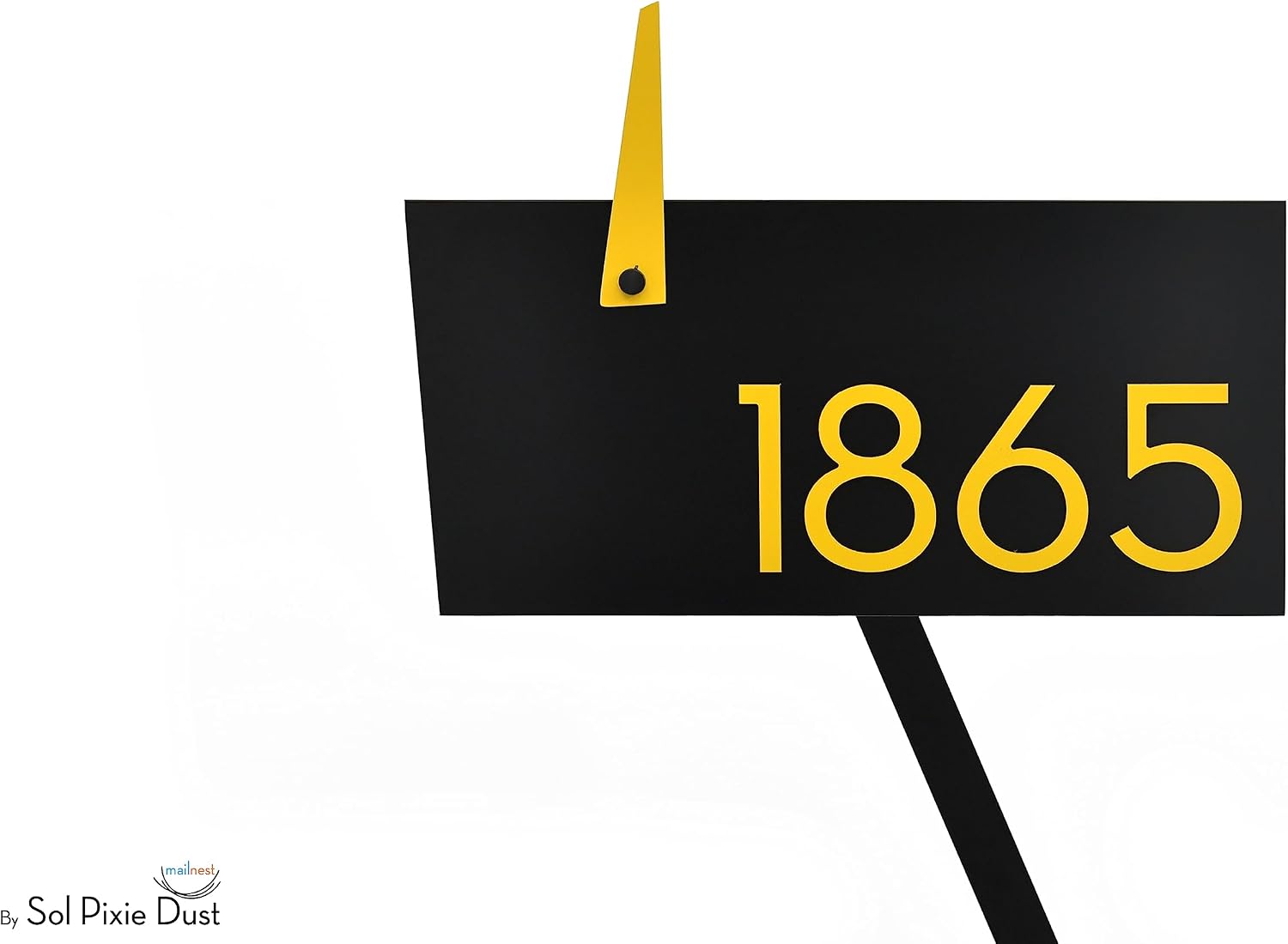 Contemporary Post-Mount Mailbox - Aluminum Black Body with Aluminum Door, Numbers and Flag - Large Customized Mailbox - Type 4 (Yellow)