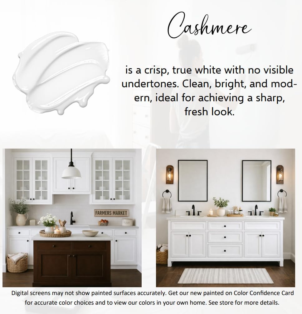 ALL-IN-ONE Paint by Heirloom Traditions, Cashmere (True White), Gallon - Durable cabinet and furniture paint. Built in primer and top coat, no sanding needed. Includes our 30 featured color card.