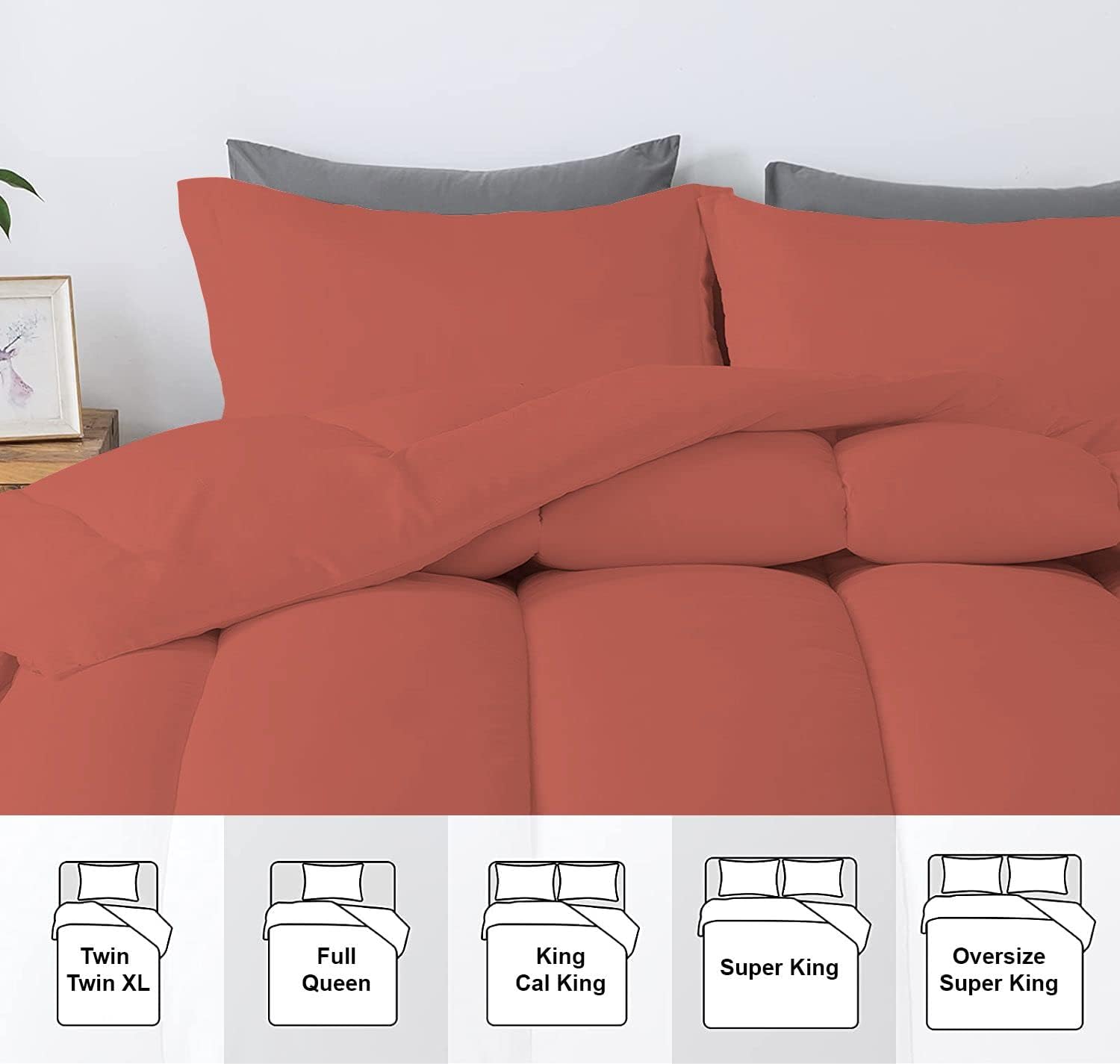 5 PC Straight Line Pattern Comforter Set Premium Super Soft 600 GSM All Season | 1000 Thread Count | 100% Egyptian Cotton ( Full/Queen Size, Brick Red Color)
