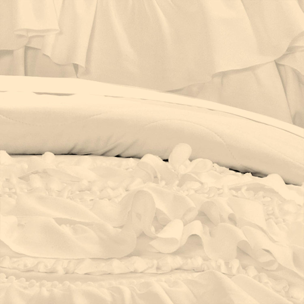 100% Egyptian Cotton, 550 GSM Microfiber Filled Quilt Ruffled Textured 3 Piece Full/Queen Size Comforter Set, Ivory