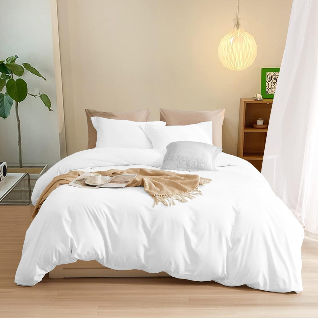 400TC Egyptian Cotton Duvet Cover Set – 3-Sided Zipper Closure, Soft & Durable- King-XL Size (98' x 116') Inches, (White)