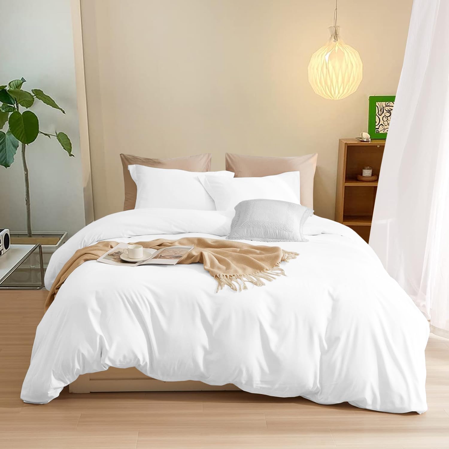 400TC Egyptian Cotton Duvet Cover Set – 3-Sided Zipper Closure, Soft & Durable- Eastern King Size (108' x 118') Inches, (White)