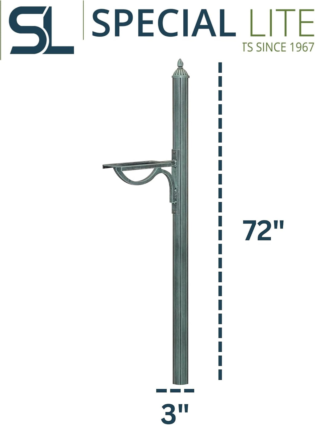 Special Lite Richland Mailbox Post Mailbox Post - Verde Green Aluminum Post for Curbside Mailbox - SPK-679-VG