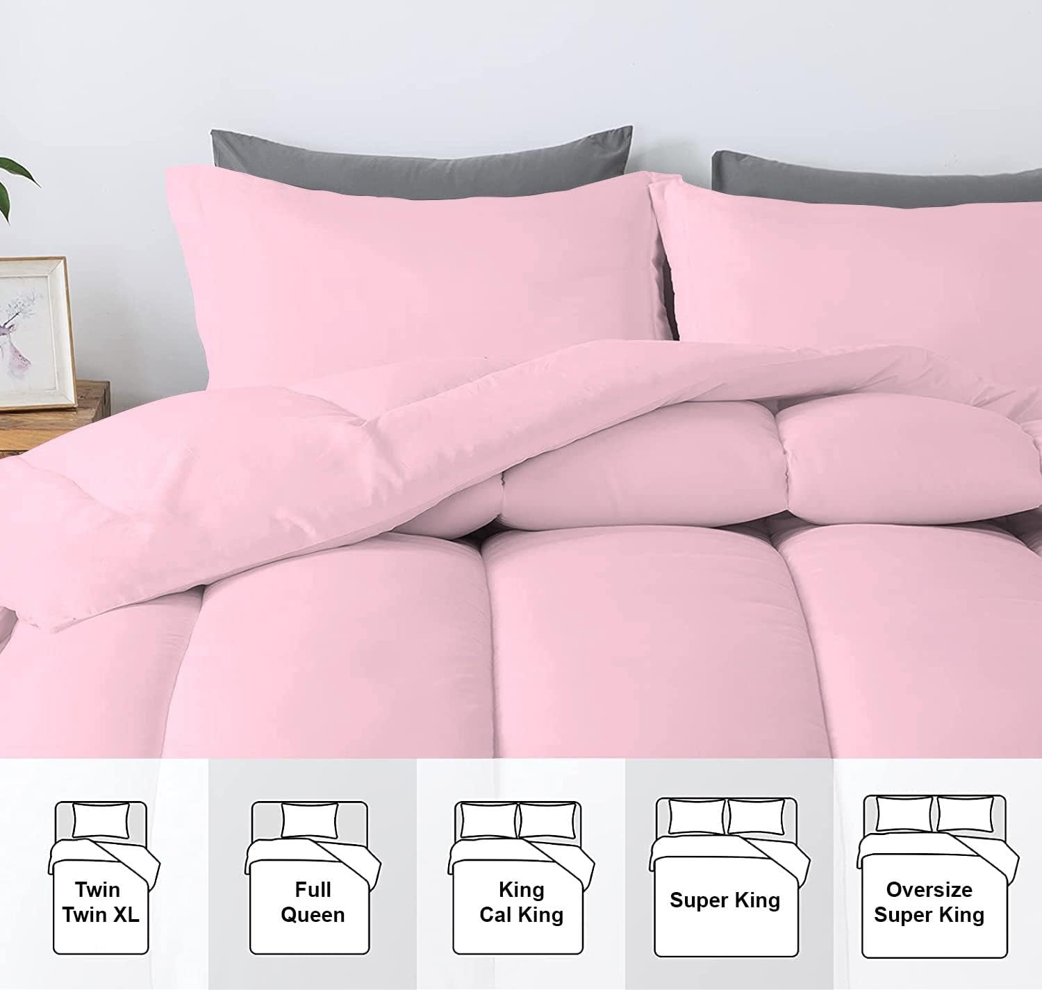 5 PC Straight Line Pattern Comforter Set Premium Super Soft 600 GSM All Season | 1000 Thread Count | 100% Egyptian Cotton ( Full/Queen Size, Light Pink Color)