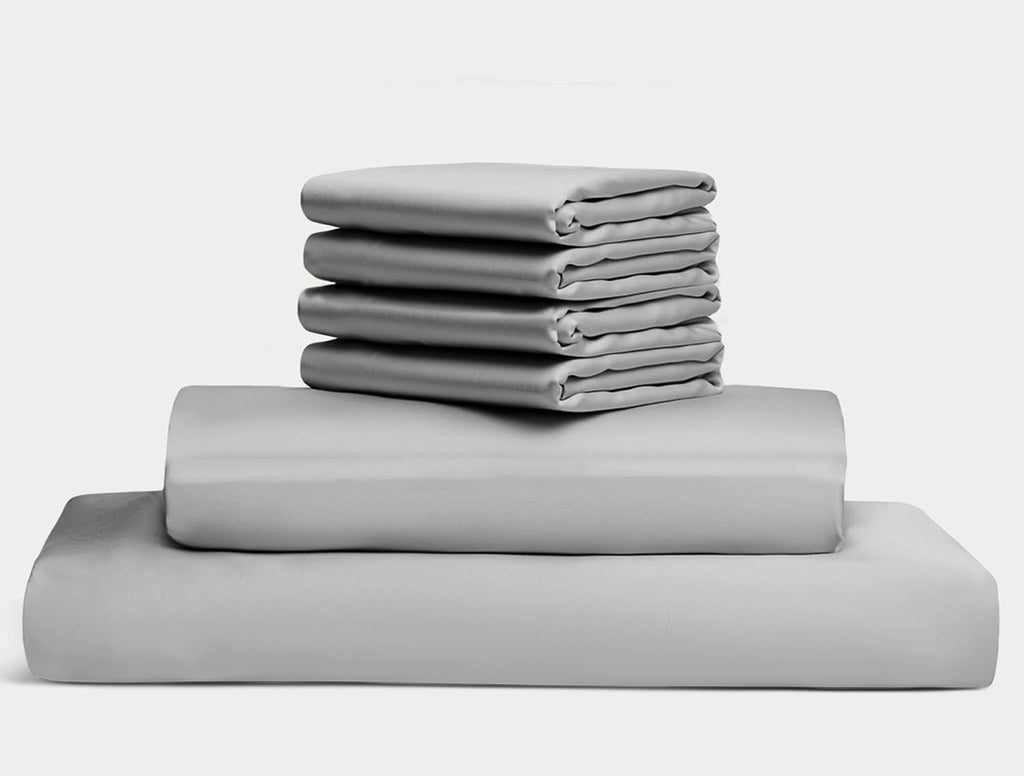 100% Egyptian Long Staple Cotton Bedsheet Set, 800 Thread Count, 6-PC Sheets Set, Silver Grey Color, Queen Size, 15 Inch Deep Pocket of Fitted Sheet, Soft Sateen Weave Breathable