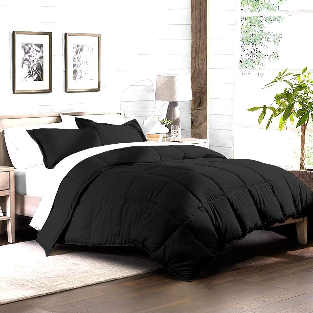 Queen Comforter Set Egyptian Cotton 1000 Series Black 400 GSM Queen Size Comforter Set (Comforter + 2 Pillowcases) Comforter for Queen Size Bed