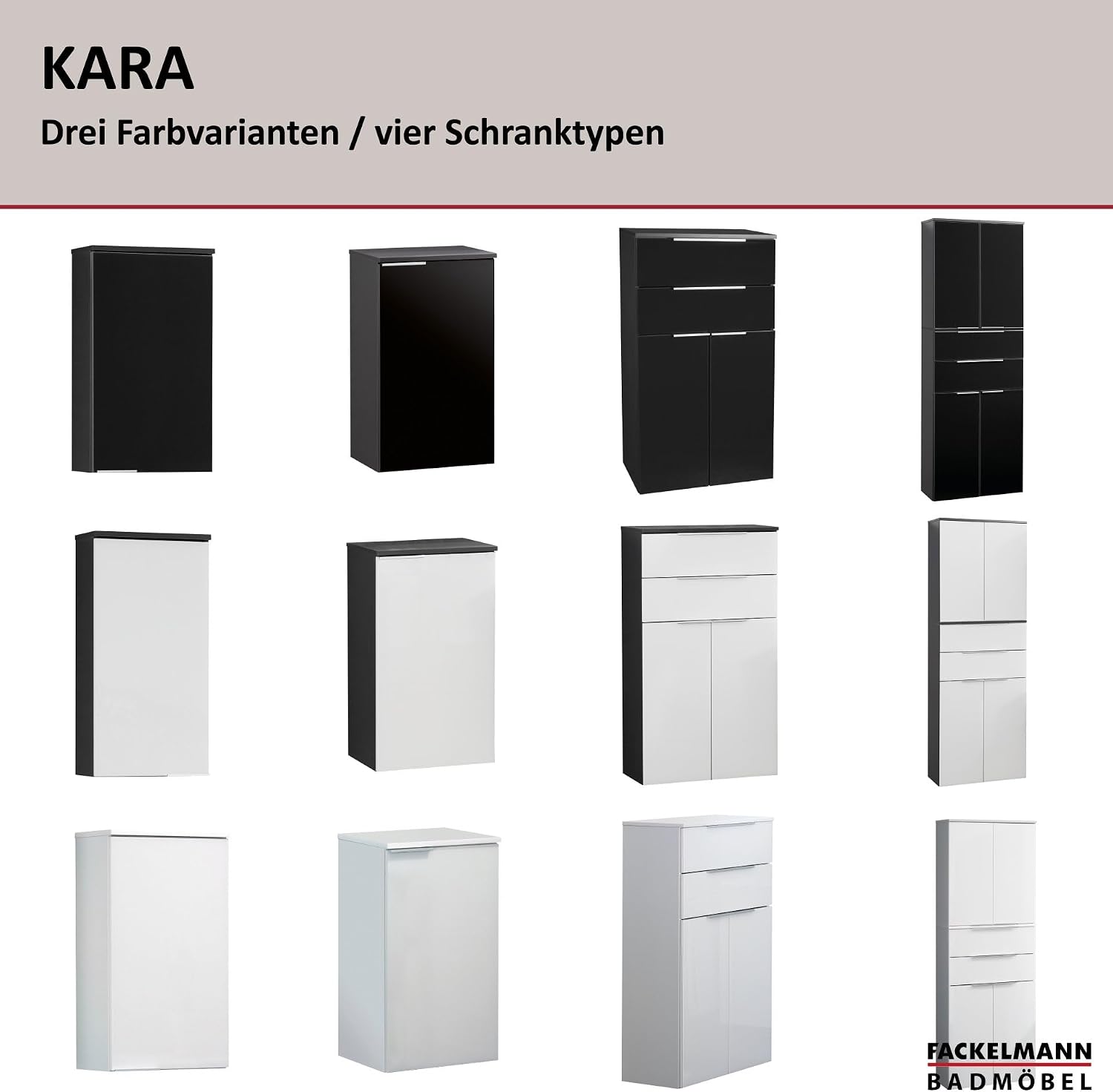 FACKELMANN Kara Double Midi Cupboard/Bathroom Cabinet with Soft-Close System/Dimensions (W x H x D): Approx. 61 x 107 x 32 cm Bathroom Cabinet/Furniture with Drawers and Doors /