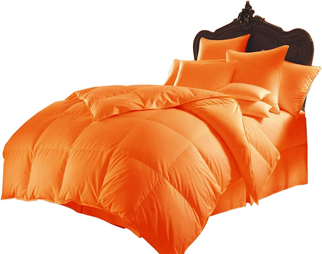Soft 1000 TC Goose Down Alternative Egyptian Cotton Comforter Set (Comforter + 2 Pillow Cases) 400 GSM Over-Size Queen Orange 98'' x 98''