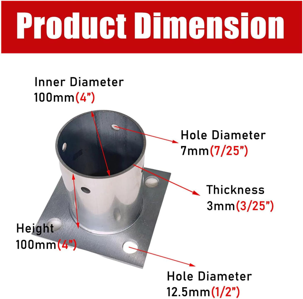 LZMZMQ 3.5 4 Inch Round Post Base, Stainless Steel Flange Anchor Base for Porch/Handrail/Railing/Fences/Mailboxes/Deck Roof, Surface Mount Post Base, 1 2 4 6 10 Pack(4pcs,Dia 100mm(4'))
