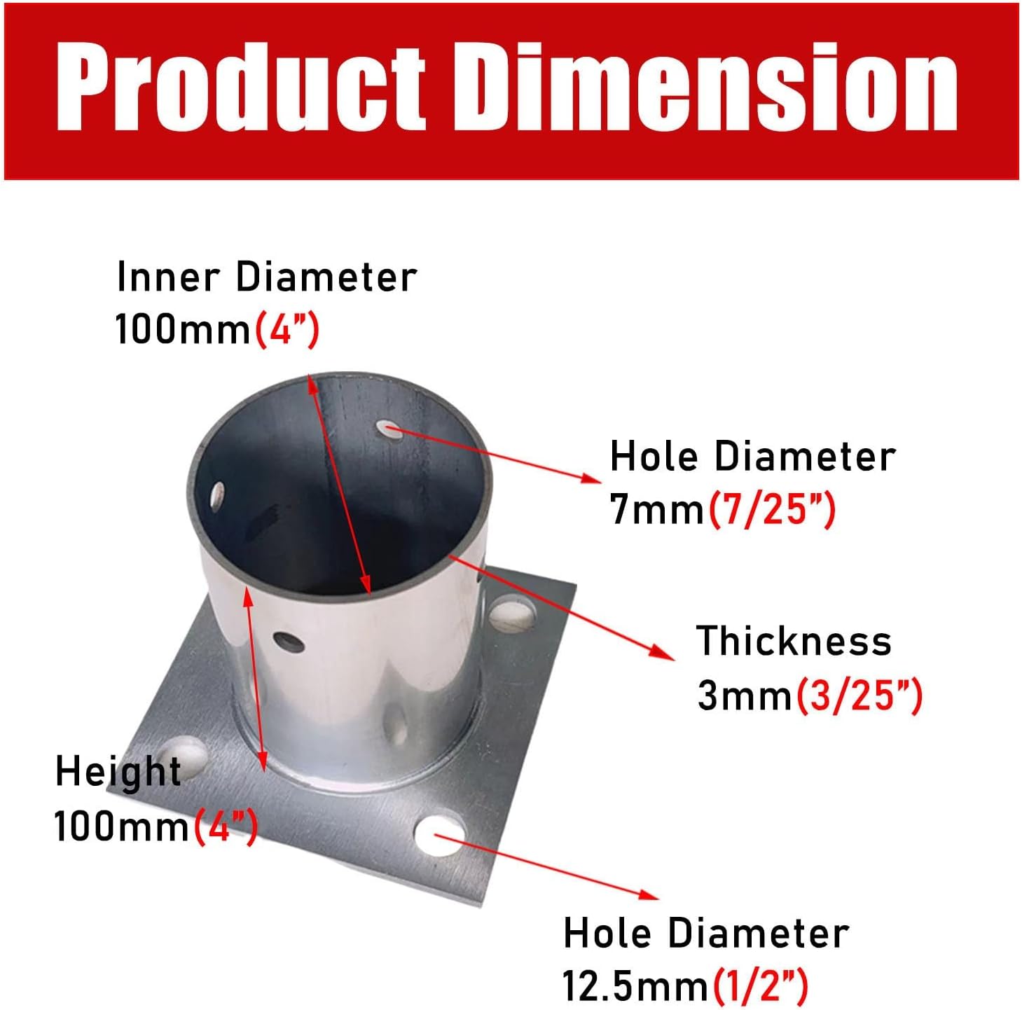 LZMZMQ 3.5 4 Inch Round Post Base, Stainless Steel Flange Anchor Base for Porch/Handrail/Railing/Fences/Mailboxes/Deck Roof, Surface Mount Post Base, 1 2 4 6 10 Pack(4pcs,Dia 100mm(4'))