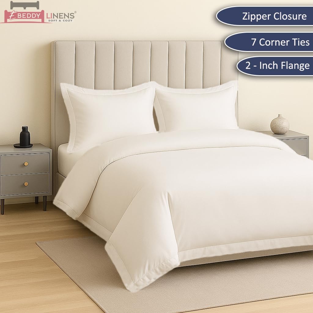 eBeddy Linens 100% Egyptian Cotton Duvet Cover Extra Large King Size 136x120 Inch, Sateen Duvet Cover 800-TC, Soft, Breathable Cotton Quilt Cover with Hidden Zipper Closure - 3 PC - Antique White