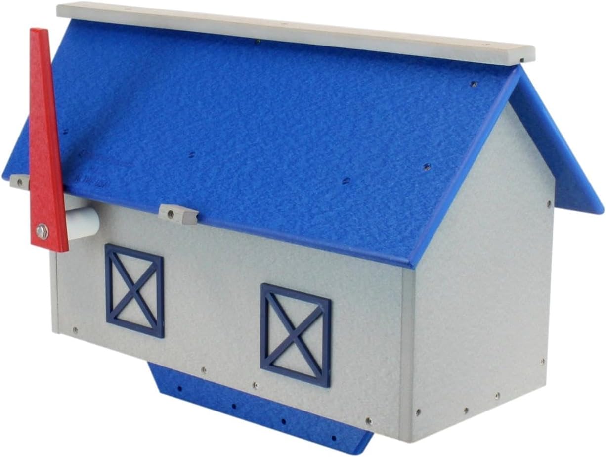 Poly-Lumber Mailbox, Post Mount, UV-Resistant, (Blue and Light Gray)