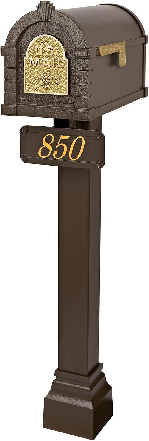 Gaines Keystone Series Mailbox - Bronze with Polished Brass Fleur de Lis