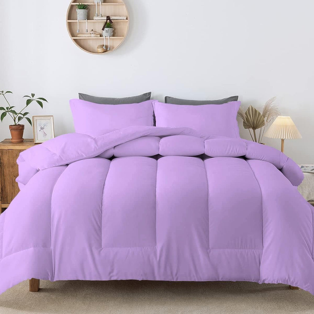 5 PC Straight Line Pattern Comforter Set Premium Super Soft 600 GSM All Season | 1000 Thread Count | 100% Egyptian Cotton ( Full/Queen Size, Lilac Color)