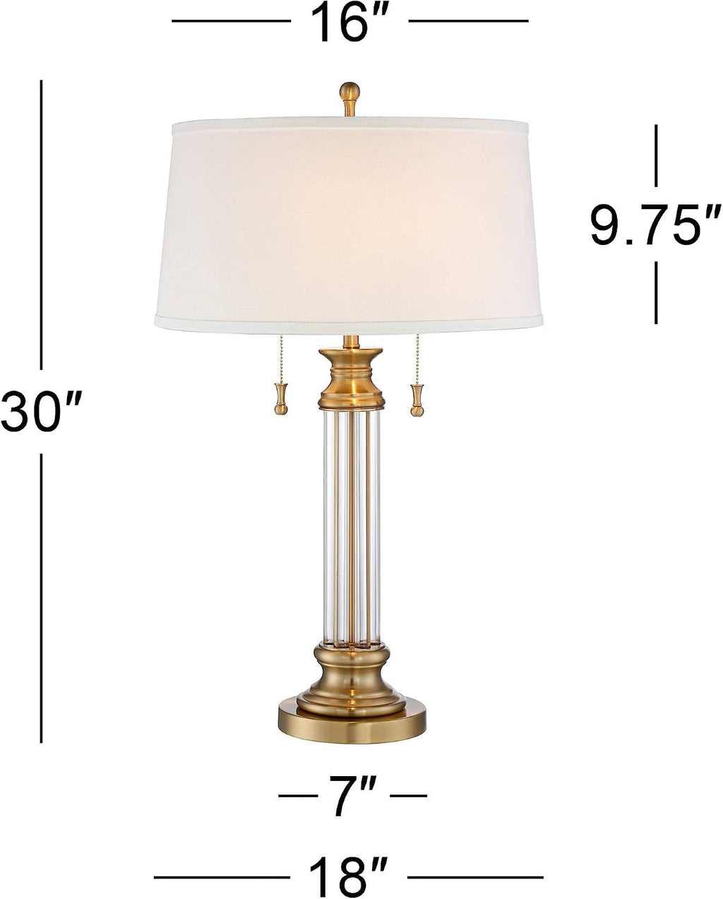 Vienna Full Spectrum Rolland Traditional 3-Way Table Lamp with Table Top Dimmer 30' Tall Antique Brass Glass Column Off White Tapered Drum Shades for Living Room Bedroom House Bedside Nightstand