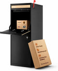 Hudson USPS Compatible Mailbox, Classic Black/Oak Package Mailbox, Anti-Theft Locking Parcel Drop Box for Porch Or Curbside, Large Mailbox for Packages, Weather-Sealed Powder Coated Steel