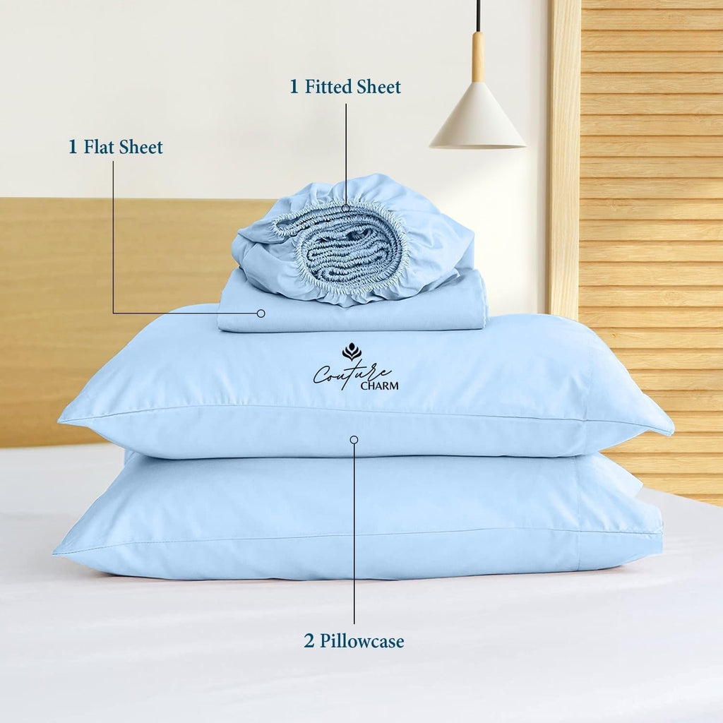 Queen Size 1000 Thread Count 100% Egyptian Cotton Sheet Set, 4-Piece, Sateen Weave, with 10-12' Deep Pocket Snug Fit (Solid, Light Blue)