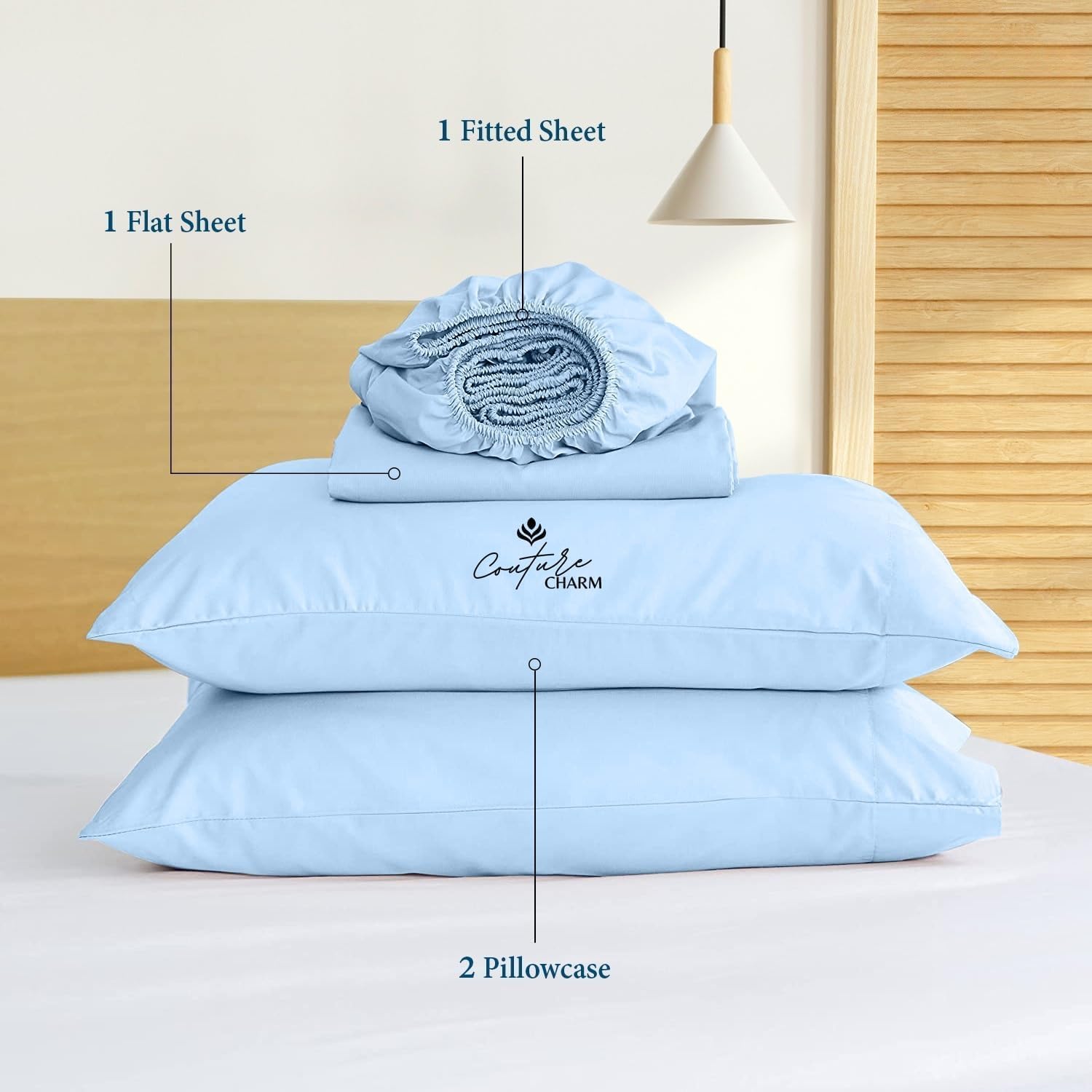 Queen Size 1000 Thread Count 100% Egyptian Cotton Sheet Set, 4-Piece, Sateen Weave, with 10-12' Deep Pocket Snug Fit (Solid, Light Blue)