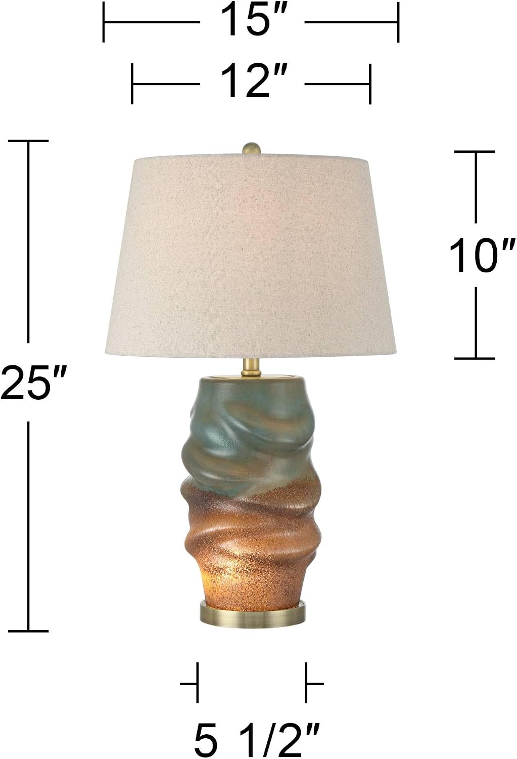 360 Lighting Sculptural Glow 25' High Rustic Coastal Table Lamp Night Light Blue Gold Finish Art Glass Single Fabric Off-White Shade Living Room Bedroom Bedside Nightstand House Office Home Reading
