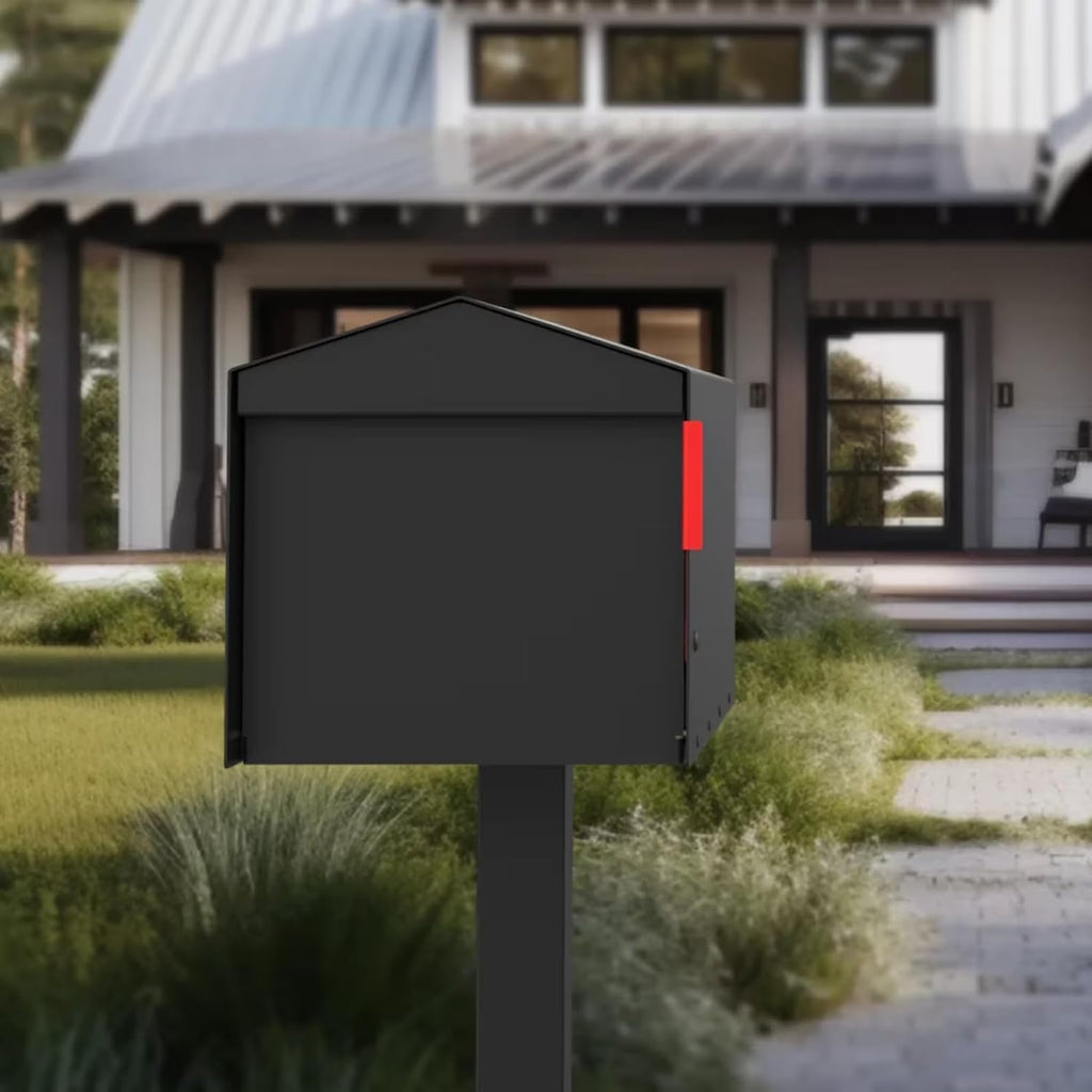 Olio Home Mailbox | Modern Design Personalized Thompson Roof Top Post Mount Mail Box | 20.5' x 9.2' x 8.5' | Galvanized Steel Mailboxes for Outside | Black