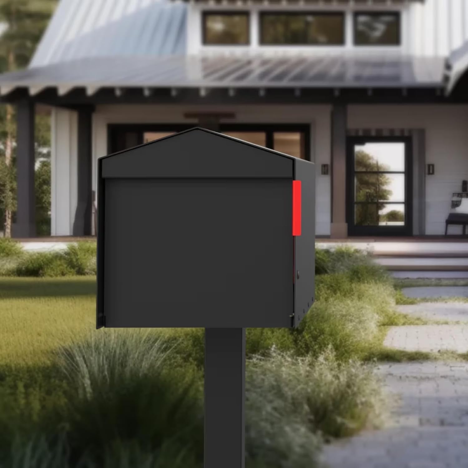 Olio Home Mailbox | Modern Design Personalized Thompson Roof Top Post Mount Mail Box | 20.5' x 9.2' x 8.5' | Galvanized Steel Mailboxes for Outside | Black