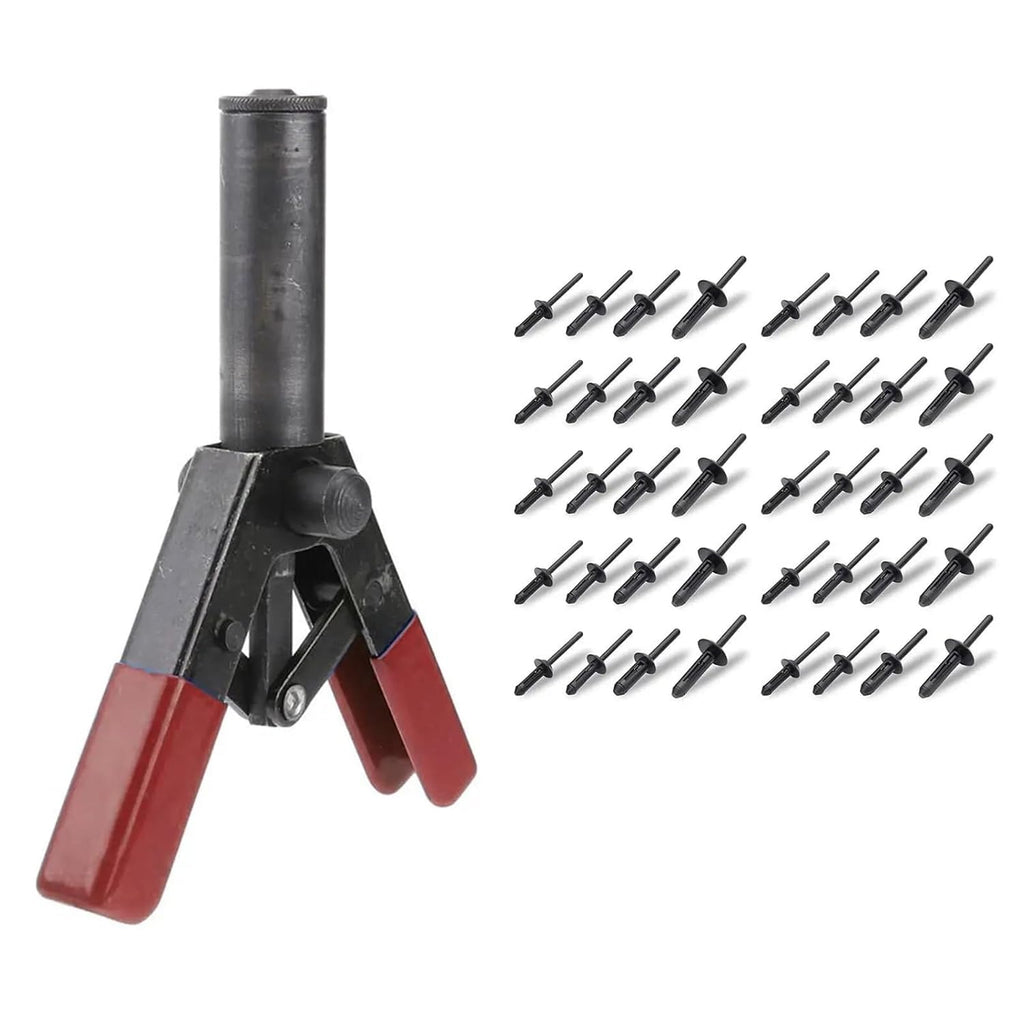 Plastic Rivet Gun 7 Inch Poly Hand Riveter Kit for Fastening Door Panels & Automotive Trim with 40 Pieces of Plastic POM Ri O8U1, Black