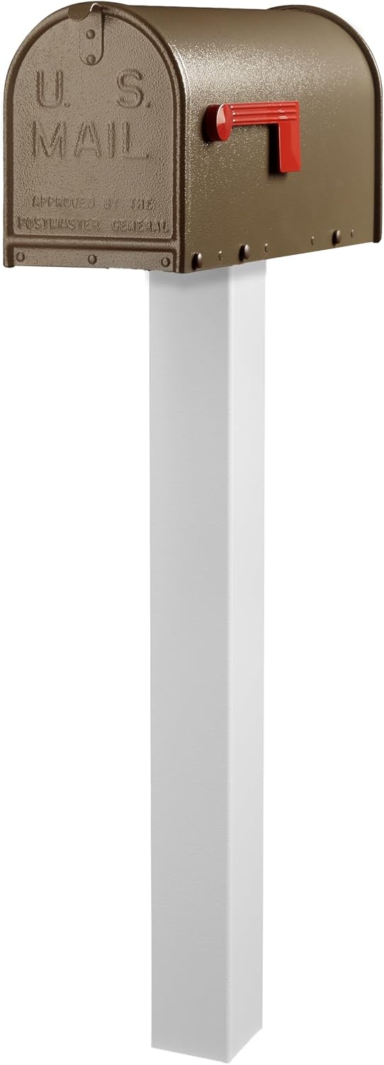 Janzer Post with Mailbox (White Post with Bronze Mailbox)