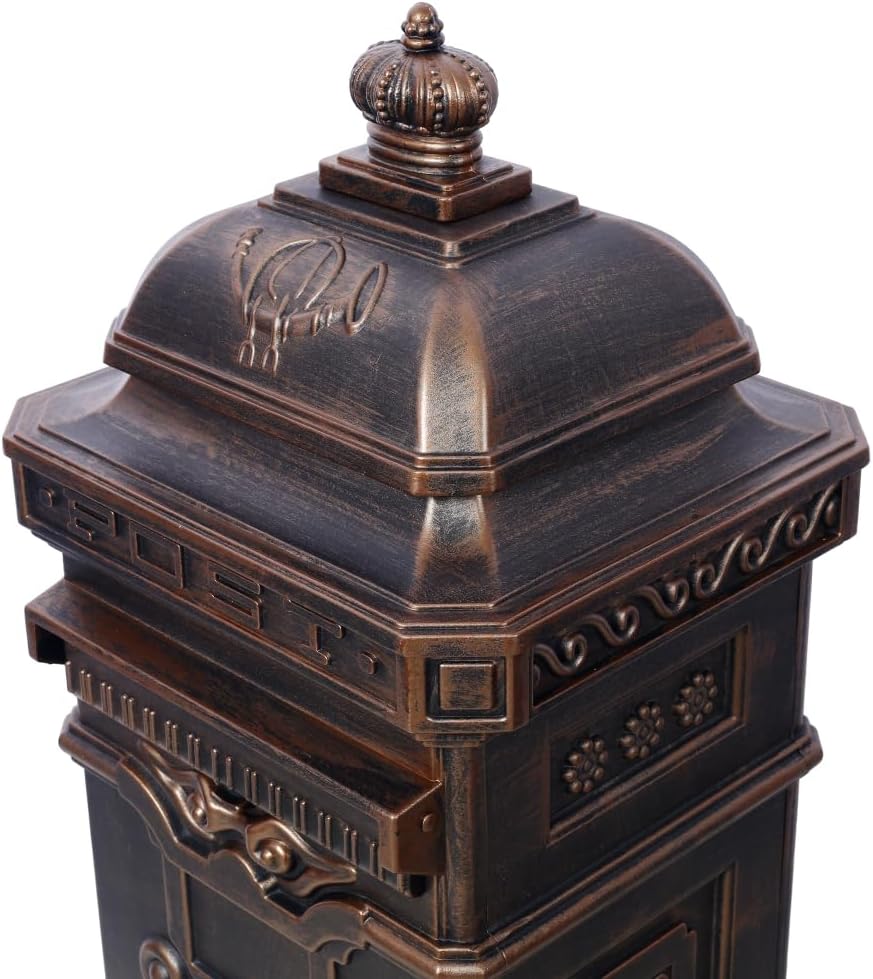 Copper Mailbox, Large Lockable Package Drop Box with Roman Statue, Rustproof Cast Aluminum Mail Boxes for Outside, Vintage Post-Mount Design, Weatherproof & Elegant Garden Letter Box (Bronze)