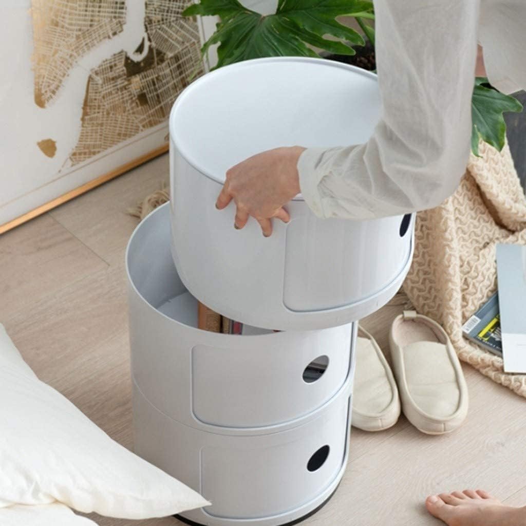 Round Nightstand with Drawers, Round Bedside Table 2/3/4 Tier Plastic Nightstand Storage, RoundStorage Cabinet with Sliding Door, Modern End Table Side Table, for Living Room, Bedroom, Bathroom