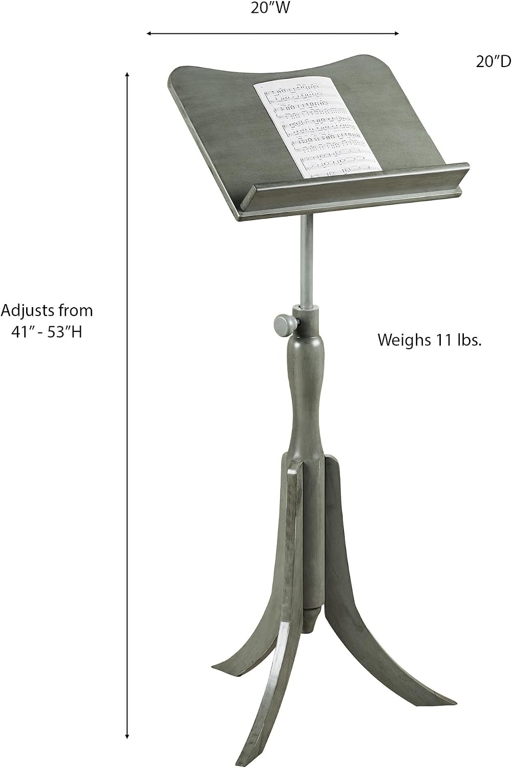 Touch of Class Parke Music Sheet Stand - Wooden - Gray - Adjustable - Wood Stands for Conductors - Library Lectern for Atlas, Dictionary - Auditorium, Meeting Room, Classroom for Speeches