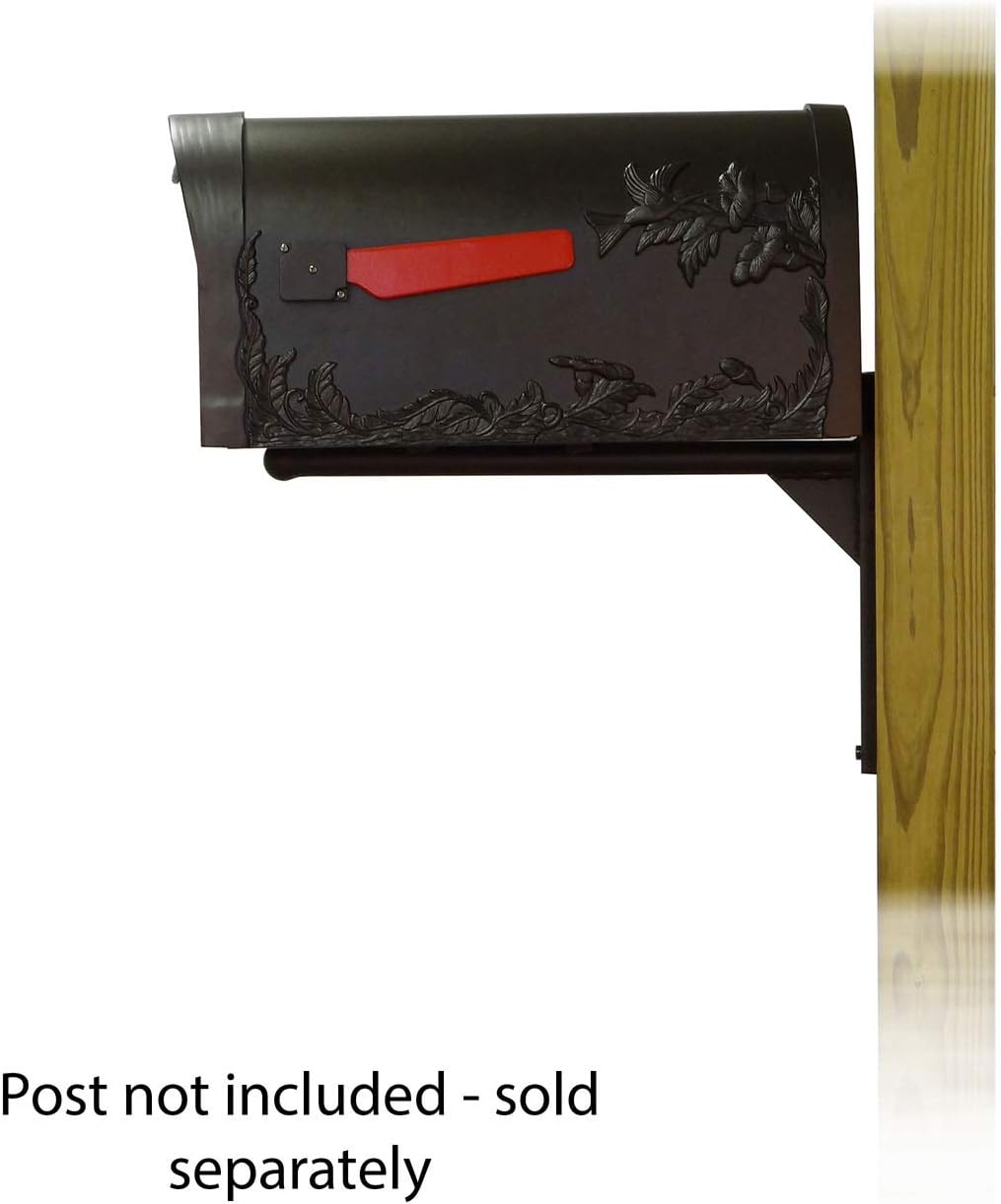 Special Lite Hummingbird Curbside Mailbox with Ashley Front Single Mailbox Mounting Bracket - TC-ASH-FS-1005-BLK