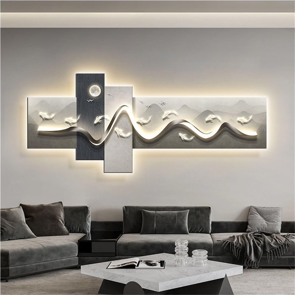 Sichabeixc Modern Wall Art Decor, Artwork for Walls with LED Lights, Plug-in Power Supply Wall Painting, Home Decoration for Living Room, Bedroom, Office(F,59.1 * 24.4IN)