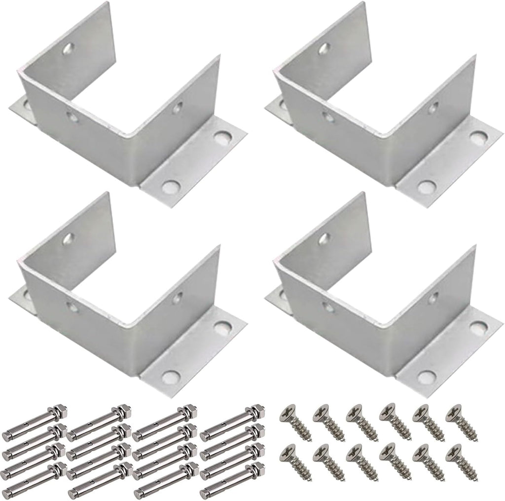 Heavy Duty Stainless Steel Post Base Brackets - 4 Pack Railing Post Support for Wooden Posts, Mailboxes, Decks & Fences(200x200x100mm)