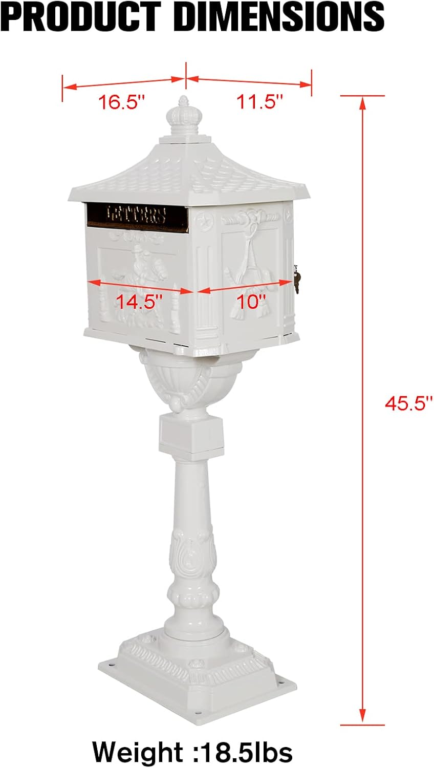 Antique Locking Mailboxes for Outside Aluminum Freestanding Mailbox with Post, Heavy Duty Mail Boxes for House with Post, White