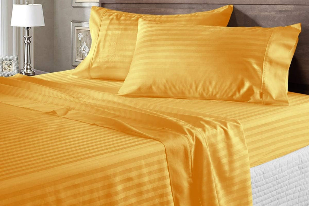 AMAY Luxury Soft 100% Egyptian Cotton 6pc Sheet Set Sateen Weave 800 TC Queen Size for Bed, Fits Mattress Upto 16-18'' Deep Pocket, Gold Stripe