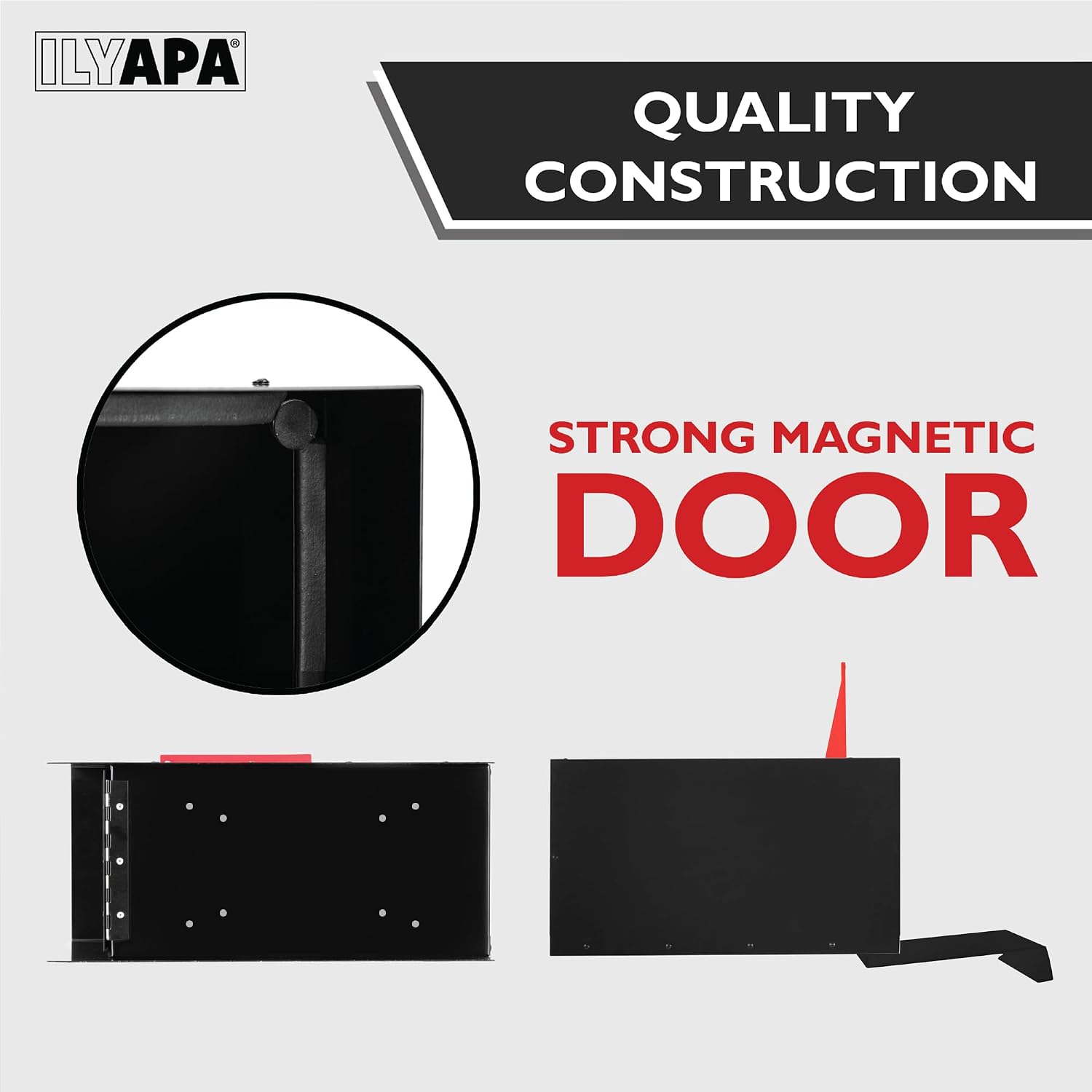 Ilyapa Modern Mailbox Design, Black Powder Coated, Tab Pull Handle, Steel Heavy Duty Curbside Welded Mail Box, Stainless Steel Hinges & Magnetic Door